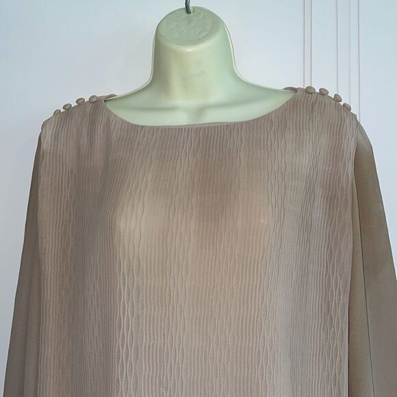 Vtg 70s Tony Ruocco for Alper Schwartz tan semi sheer  shift dress - Picture 2 of 12